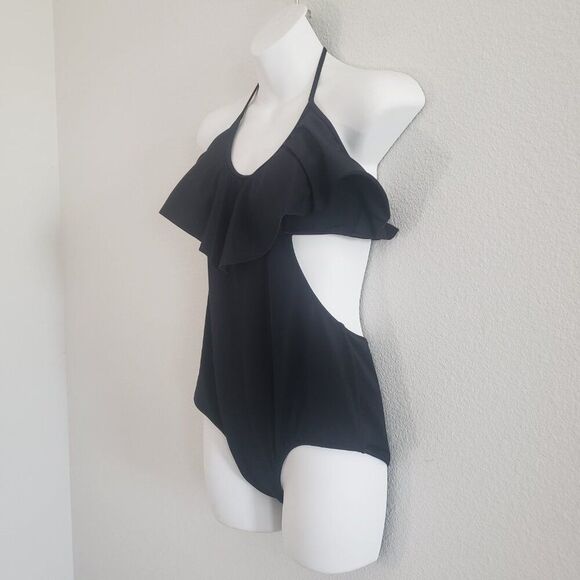 Victoria's Secret One Piece Swimsuit Large Black Cutout Ruffle Romantic Feminine - Picture 4 of 9